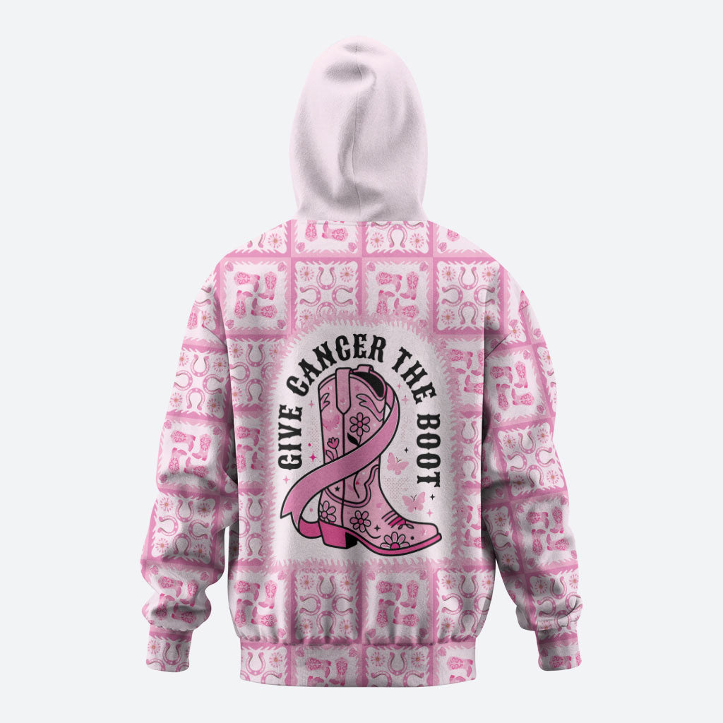 Give Cancer The Boot Pink Cowgirl Zip Hoodie Hawaiian Paniolo Mixed Quilt Pattern Style