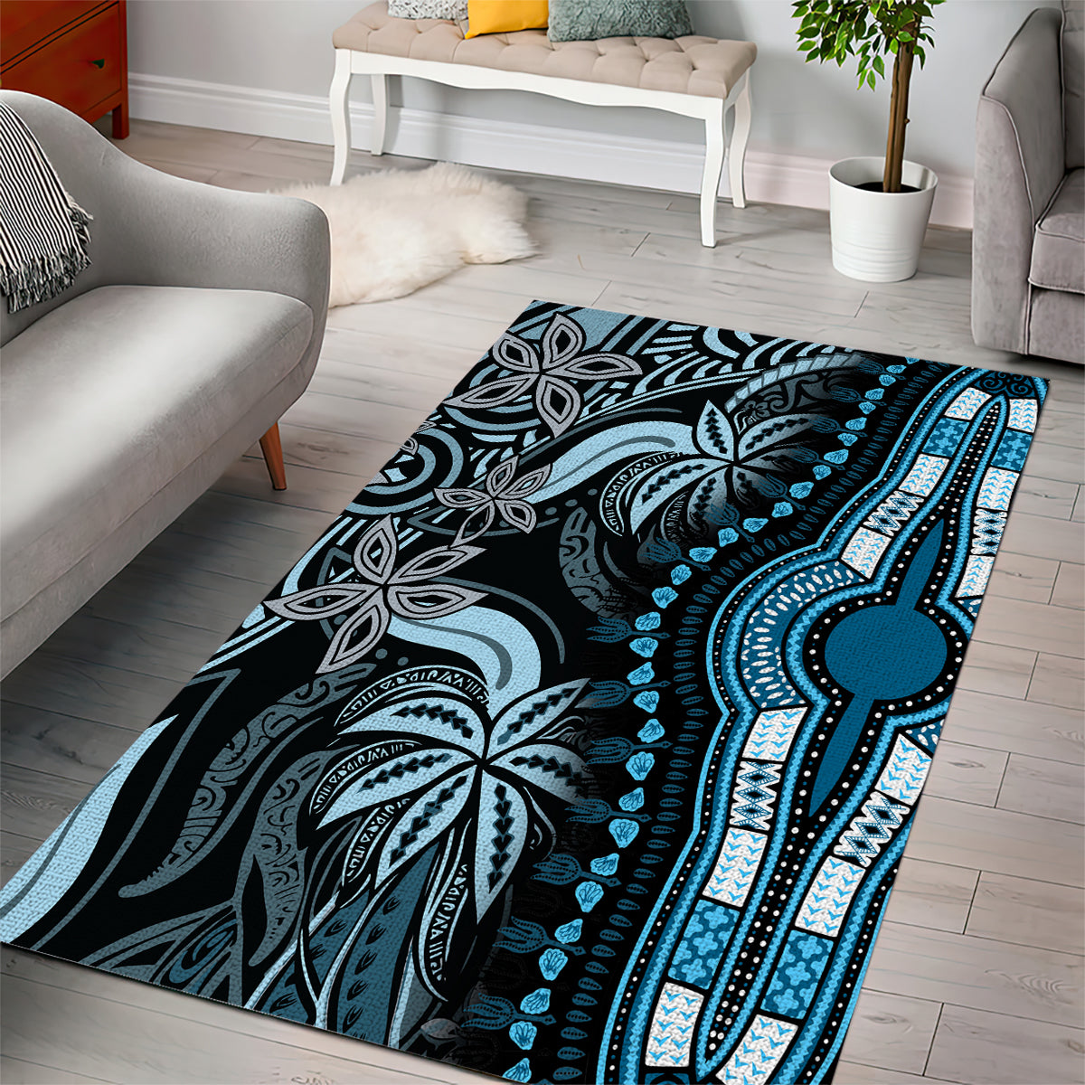 Polynesia Dashiki Area Rug Polynesia and Africa Traditional Special Together Blue LT9 - Polynesian Pride