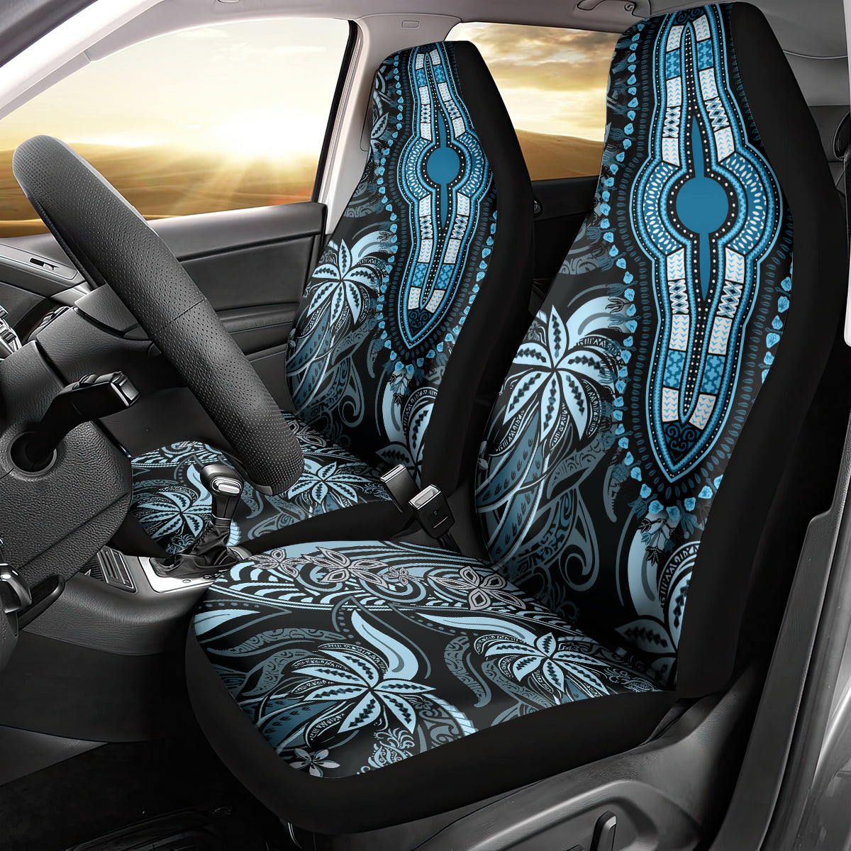 Polynesia Dashiki Car Seat Cover Polynesia and Africa Traditional Special Together Blue LT9 - Polynesian Pride