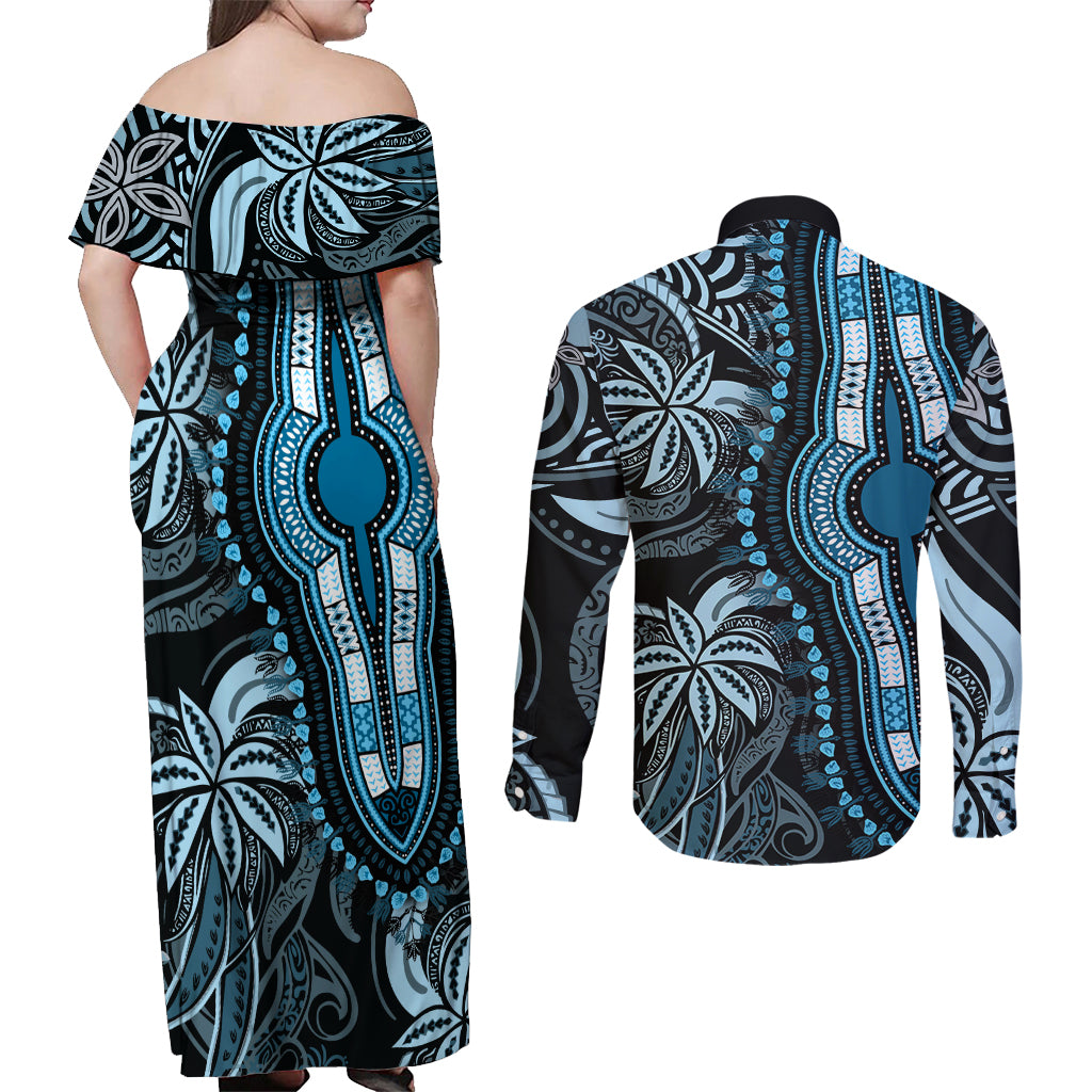 polynesia-dashiki-couples-matching-off-shoulder-maxi-dress-and-long-sleeve-button-shirts-polynesia-and-africa-traditional-special-together-blue