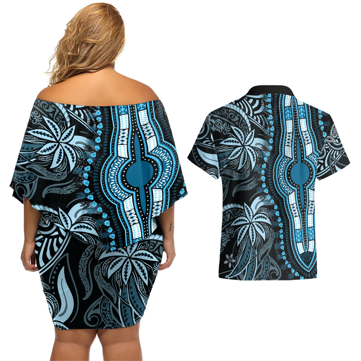 polynesia-dashiki-couples-matching-off-shoulder-short-dress-and-hawaiian-shirt-polynesia-and-africa-traditional-special-together-blue