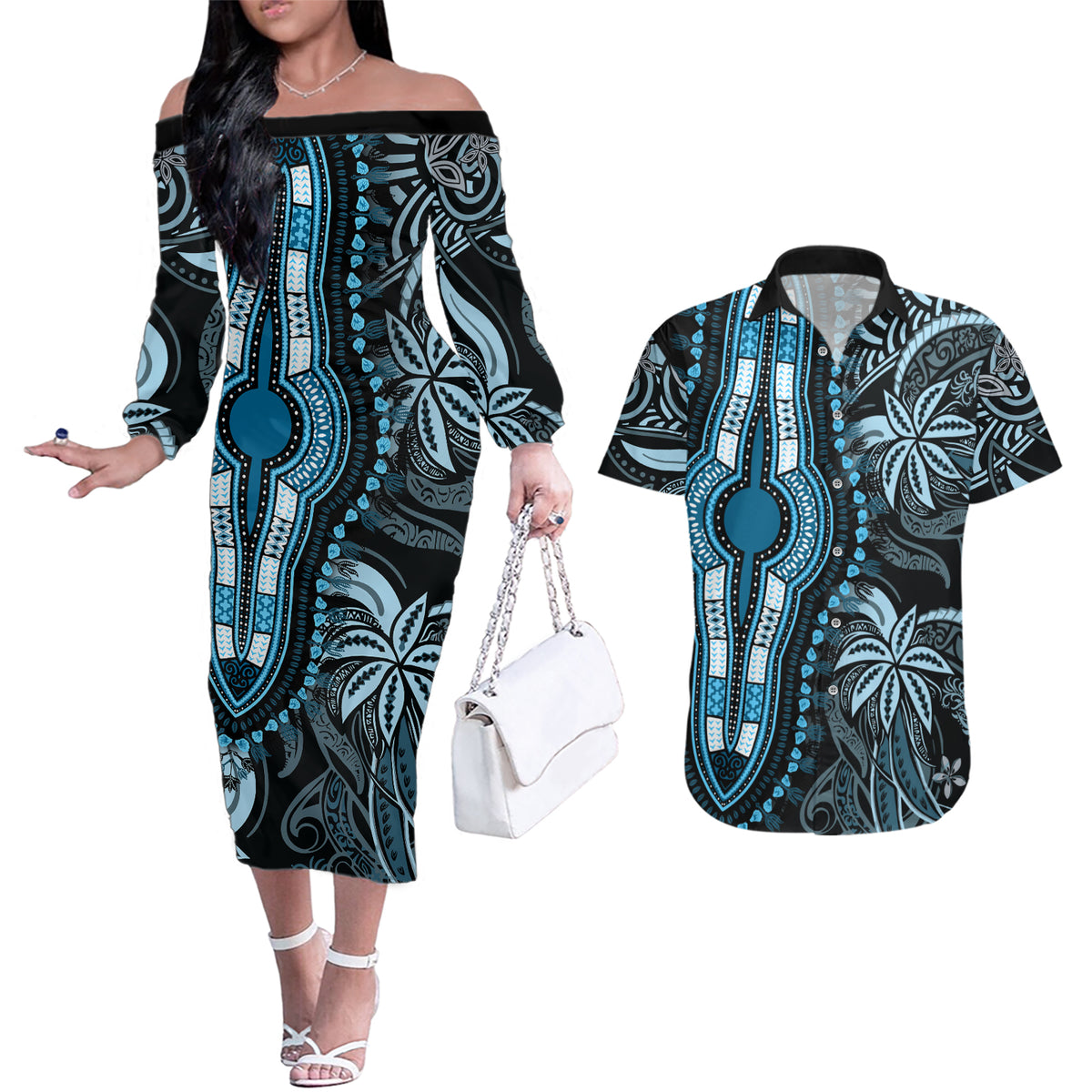 polynesia-dashiki-couples-matching-off-the-shoulder-long-sleeve-dress-and-hawaiian-shirt-polynesia-and-africa-traditional-special-together-blue