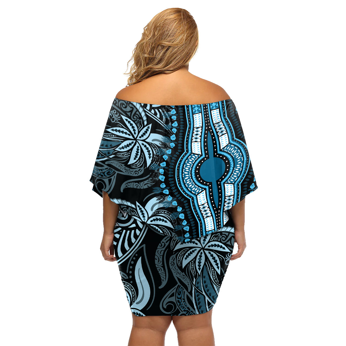 polynesia-dashiki-family-matching-off-shoulder-short-dress-and-hawaiian-shirt-polynesia-and-africa-traditional-special-together-blue