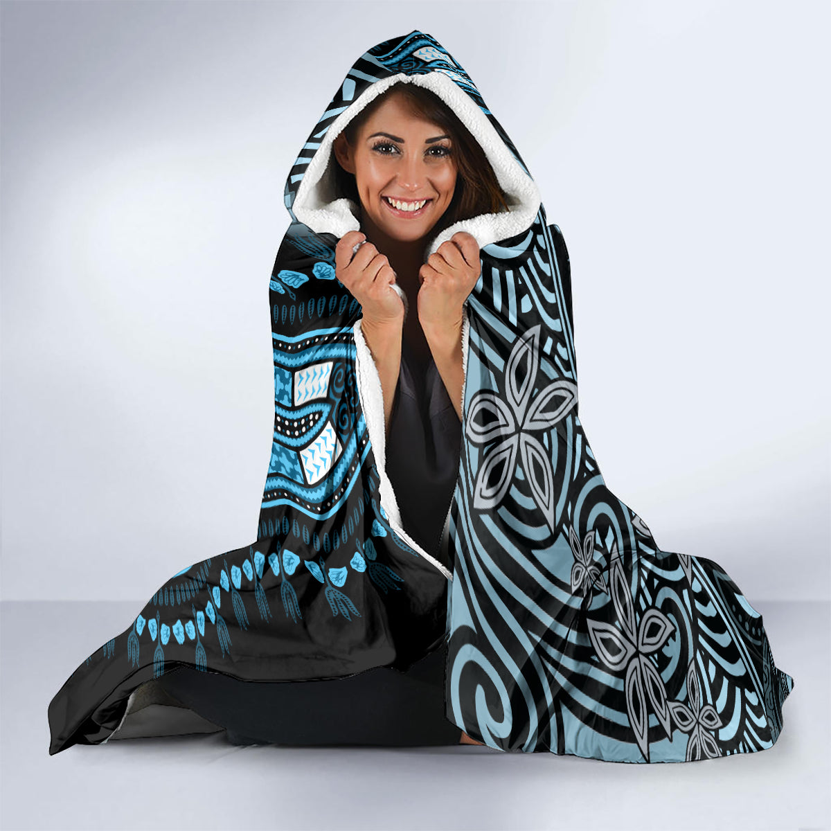 Polynesia Dashiki Hooded Blanket Polynesia and Africa Traditional Special Together Blue LT9 - Polynesian Pride