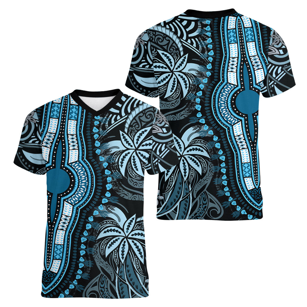 polynesia-dashiki-women-v-neck-t-shirt-polynesia-and-africa-traditional-special-together-blue