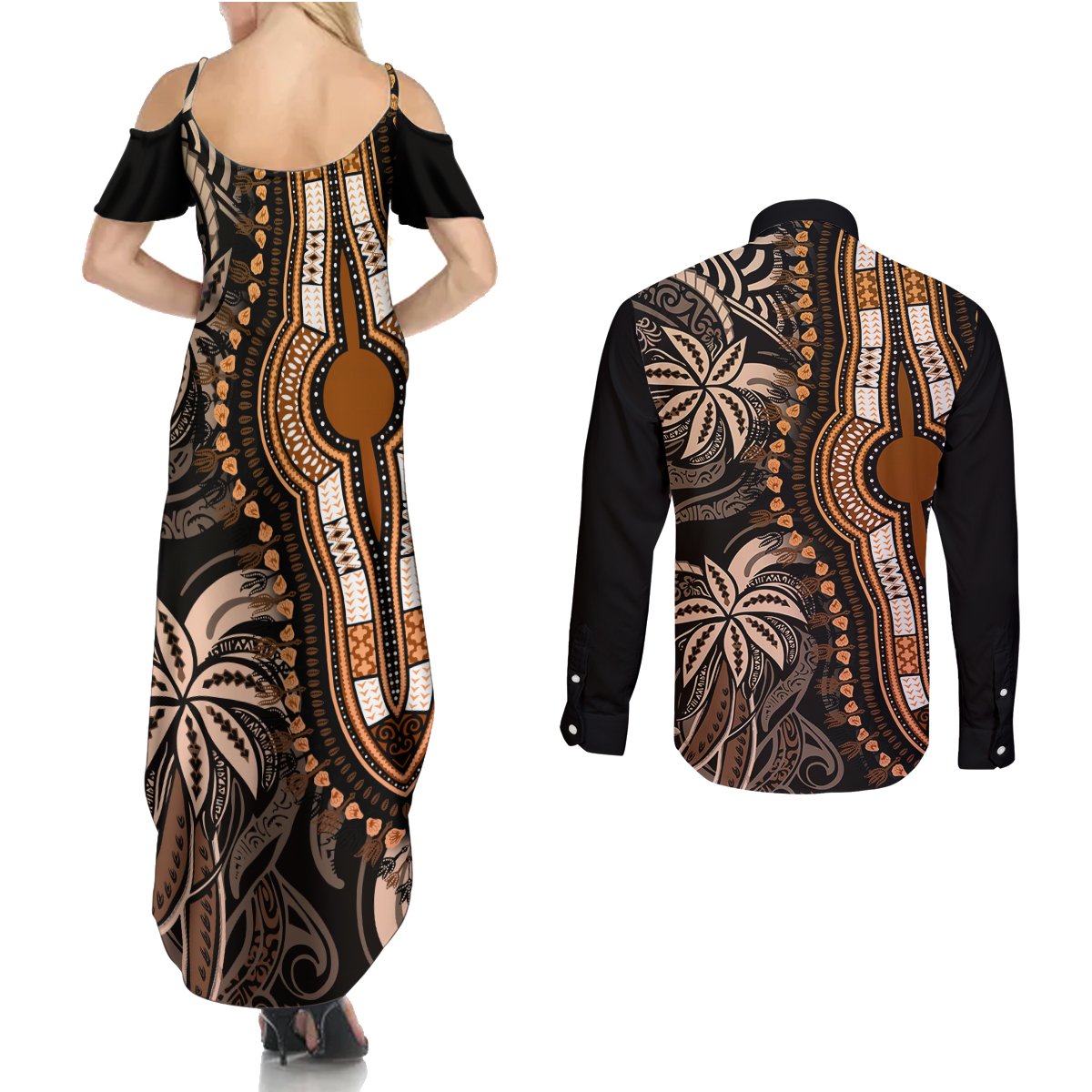 polynesia-dashiki-couples-matching-summer-maxi-dress-and-long-sleeve-button-shirts-polynesia-and-africa-traditional-special-together-gold
