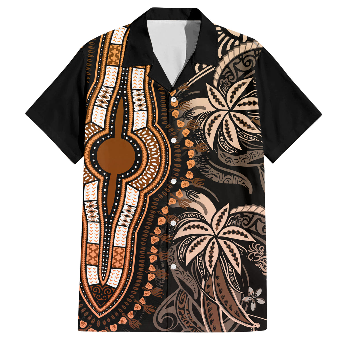 polynesia-dashiki-family-matching-short-sleeve-bodycon-dress-and-hawaiian-shirt-polynesia-and-africa-traditional-special-together-gold