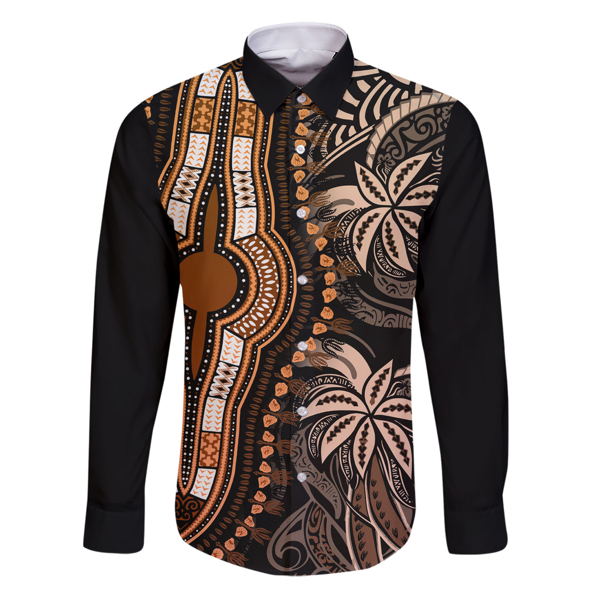 polynesia-dashiki-family-matching-short-sleeve-bodycon-dress-and-hawaiian-shirt-polynesia-and-africa-traditional-special-together-gold