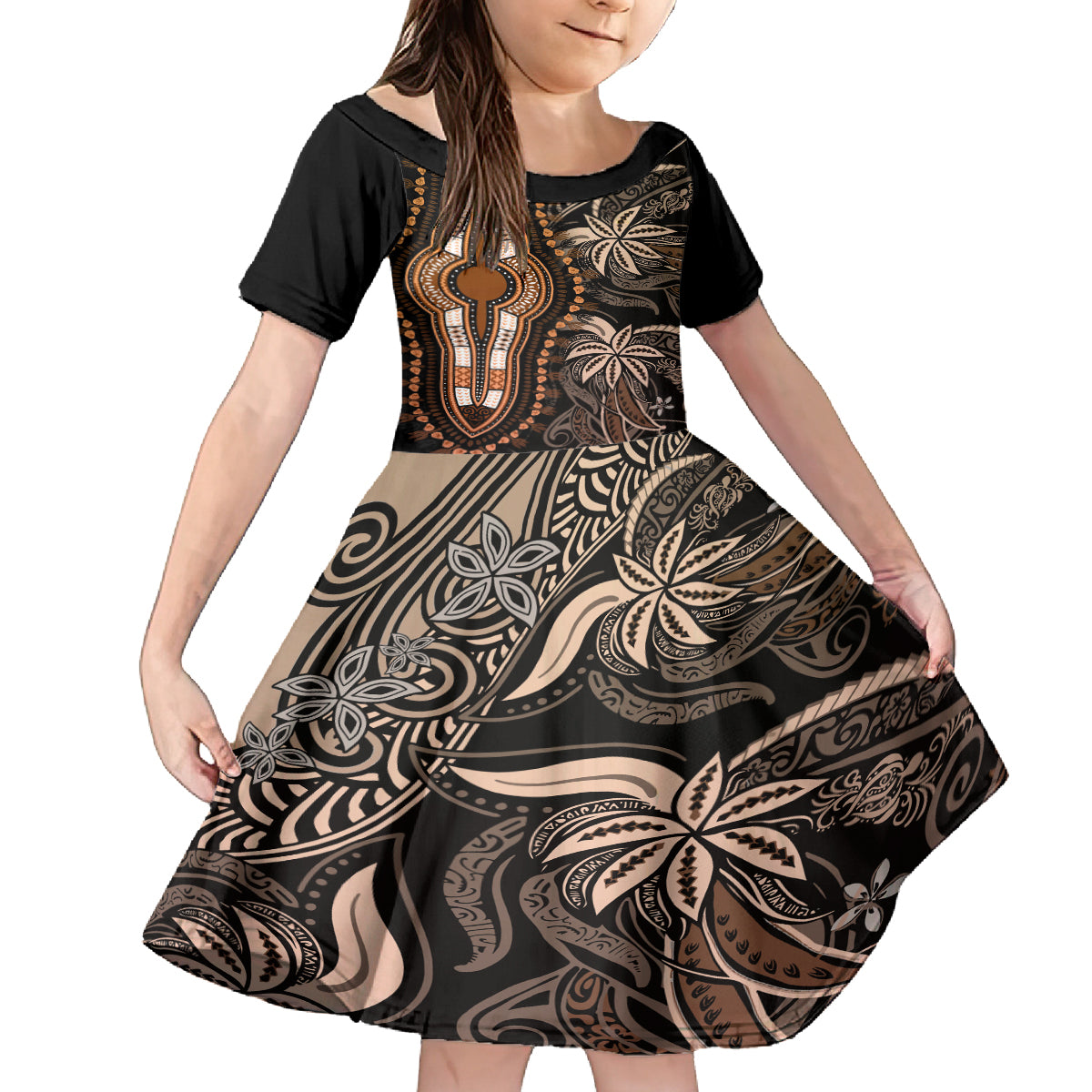 Polynesia Dashiki Kid Short Sleeve Dress Polynesia and Africa Traditional Special Together Gold LT9 KID Gold - Polynesian Pride