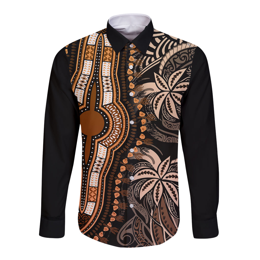 Polynesia Dashiki Long Sleeve Button Shirt Polynesia and Africa Traditional Special Together Gold LT9 Unisex Gold - Polynesian Pride