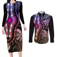Polynesia Dashiki Couples Matching Long Sleeve Bodycon Dress and Long Sleeve Button Shirts Polynesia and Africa Traditional Special Together Pastel LT9 Pastel - Polynesian Pride