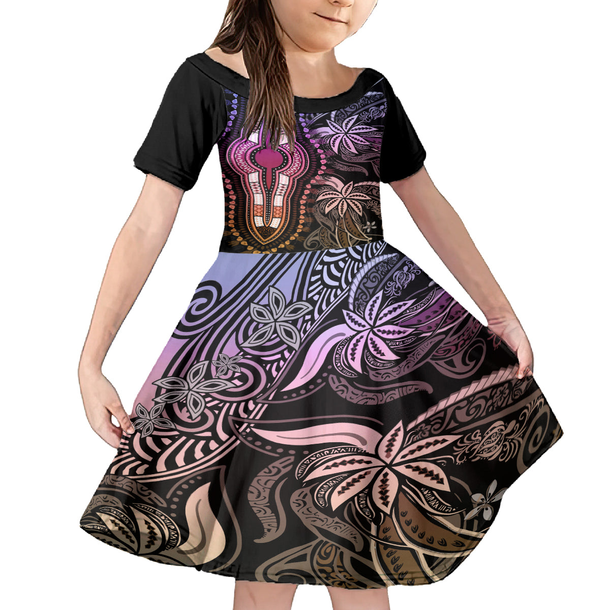 Polynesia Dashiki Kid Short Sleeve Dress Polynesia and Africa Traditional Special Together Pastel LT9 KID Pastel - Polynesian Pride