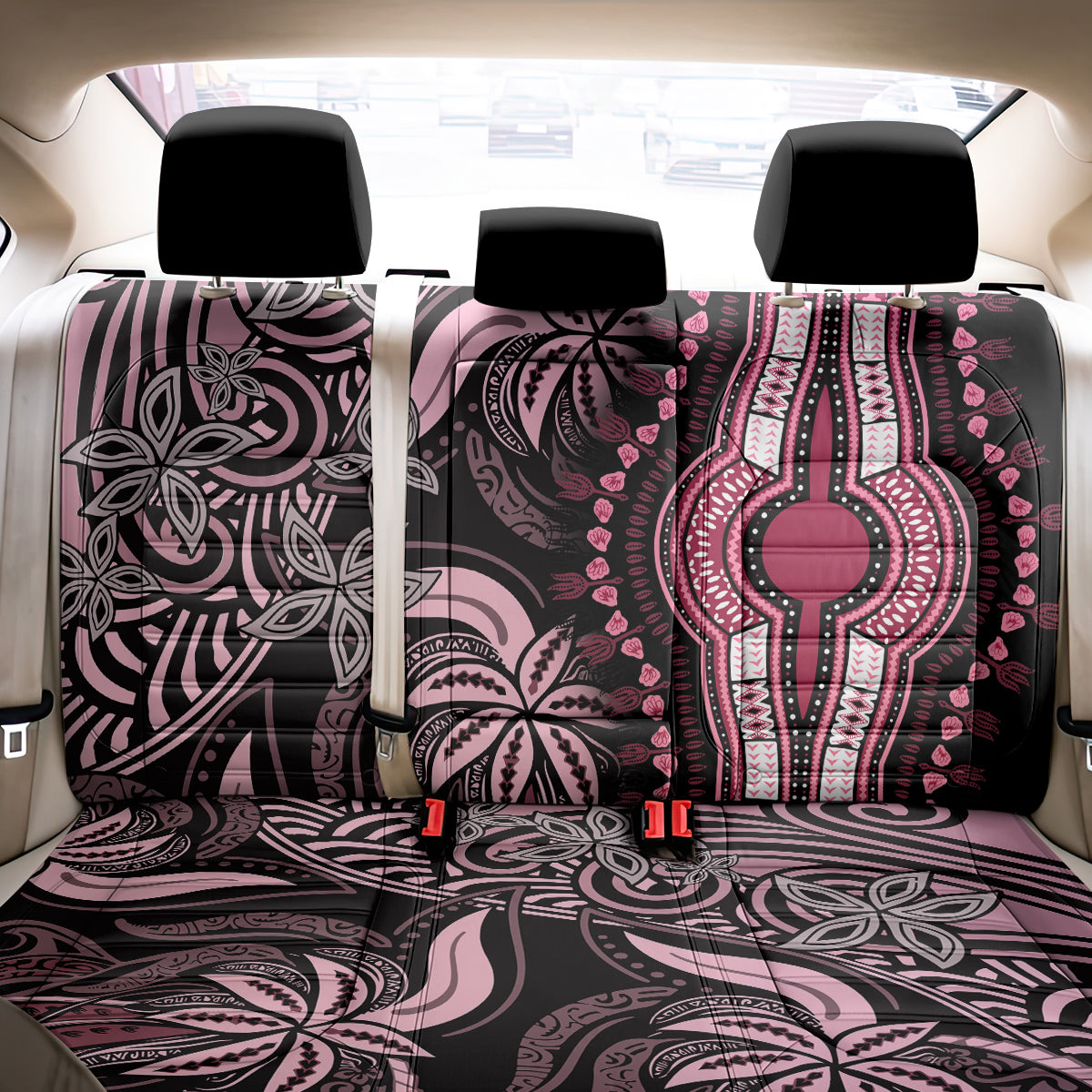 Polynesia Dashiki Back Car Seat Cover Polynesia and Africa Traditional Special Together Pink