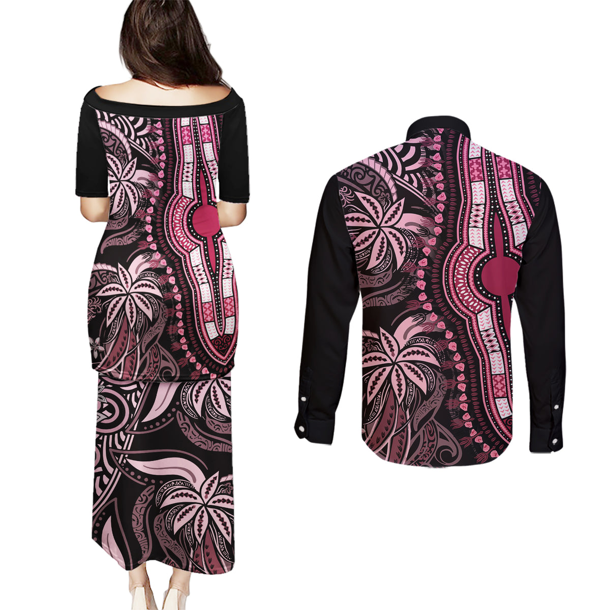 polynesia-dashiki-couples-matching-puletasi-dress-and-long-sleeve-button-shirts-polynesia-and-africa-traditional-special-together-pink