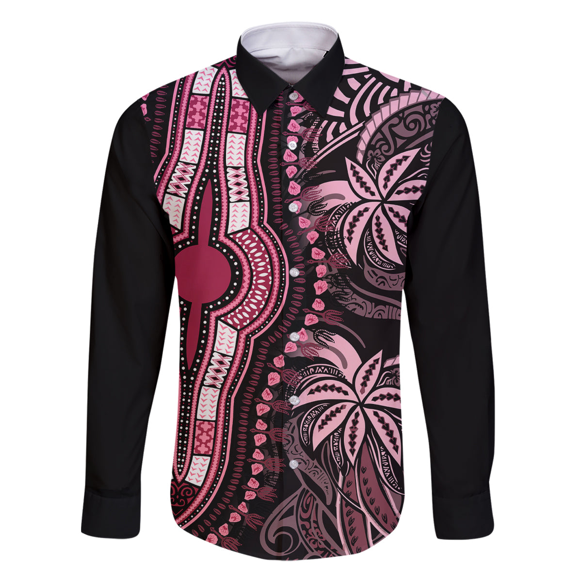 polynesia-dashiki-family-matching-long-sleeve-bodycon-dress-and-hawaiian-shirt-polynesia-and-africa-traditional-special-together-pink
