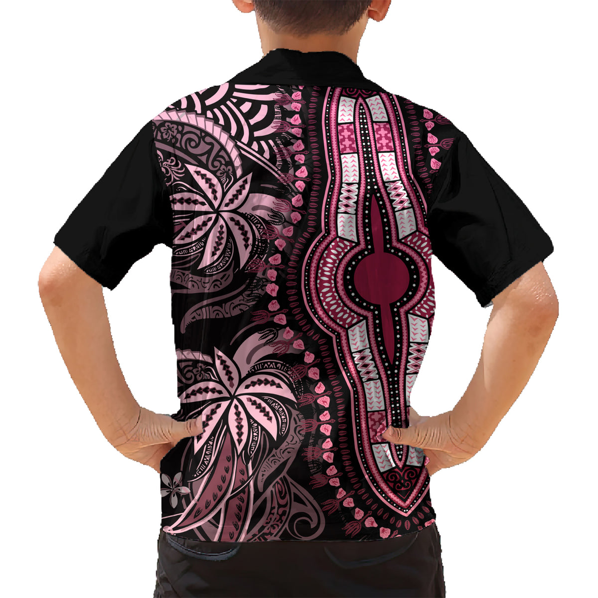 polynesia-dashiki-family-matching-short-sleeve-bodycon-dress-and-hawaiian-shirt-polynesia-and-africa-traditional-special-together-pink