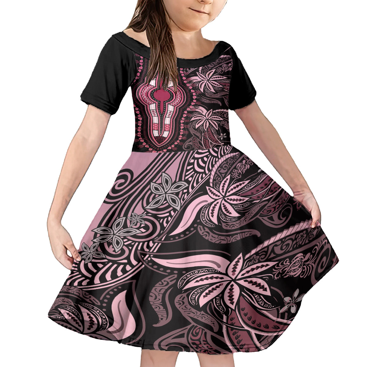 Polynesia Dashiki Kid Short Sleeve Dress Polynesia and Africa Traditional Special Together Pink LT9 KID Pink - Polynesian Pride