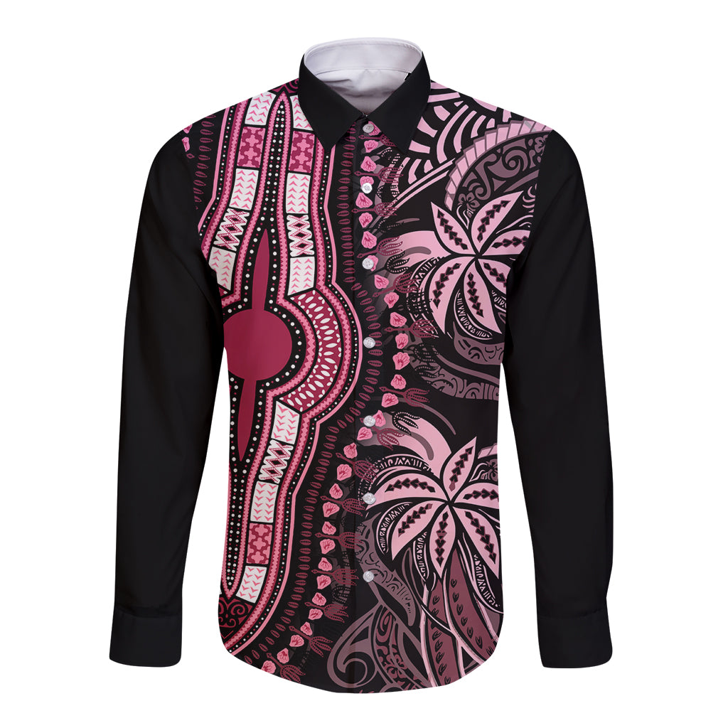 Polynesia Dashiki Long Sleeve Button Shirt Polynesia and Africa Traditional Special Together Pink LT9 Unisex Pink - Polynesian Pride