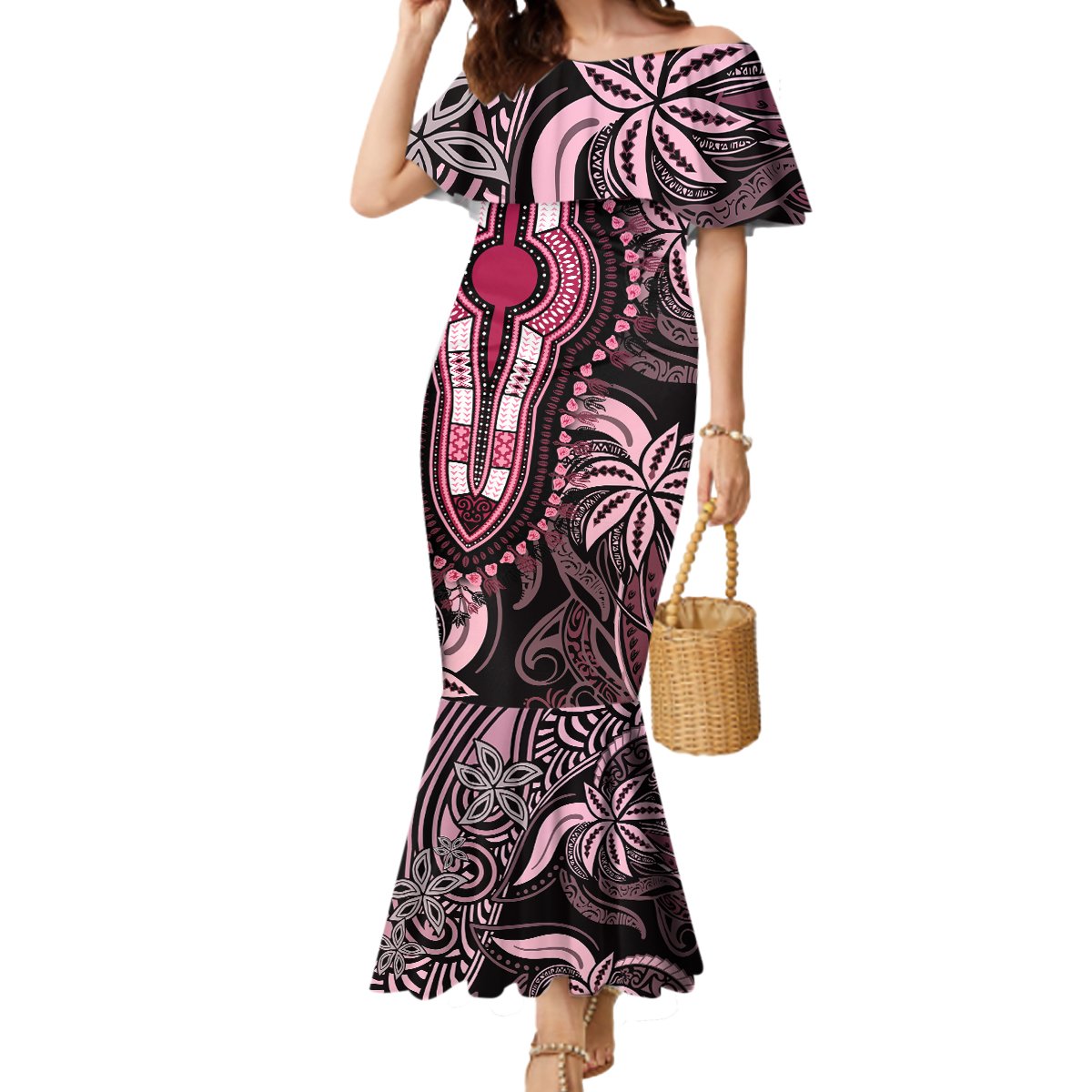 Polynesia Dashiki Mermaid Dress Polynesia and Africa Traditional Special Together Pink LT9 Women Pink - Polynesian Pride