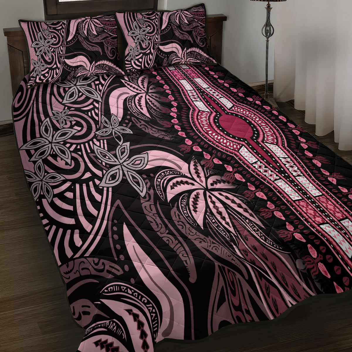 Polynesia Dashiki Quilt Bed Set Polynesia and Africa Traditional Special Together Pink LT9 - Polynesian Pride