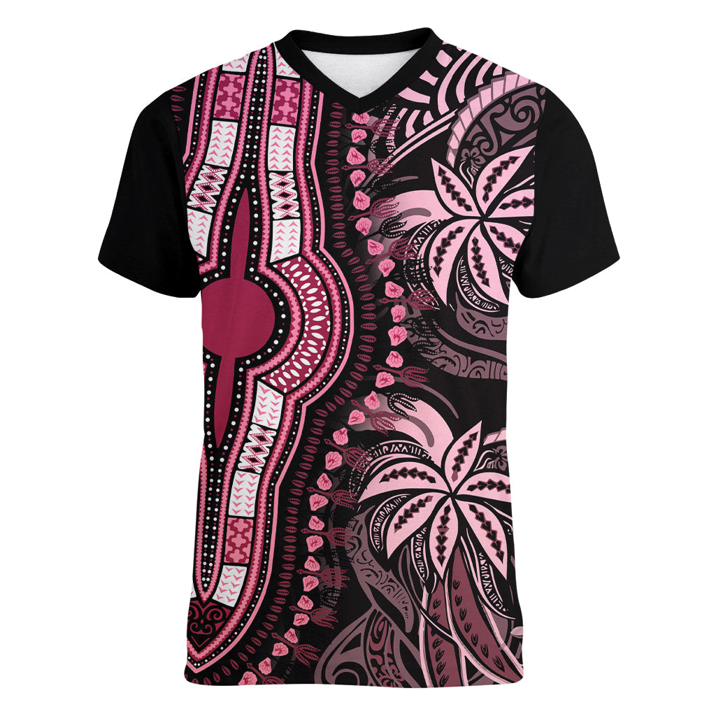 polynesia-dashiki-women-v-neck-t-shirt-polynesia-and-africa-traditional-special-together-pink