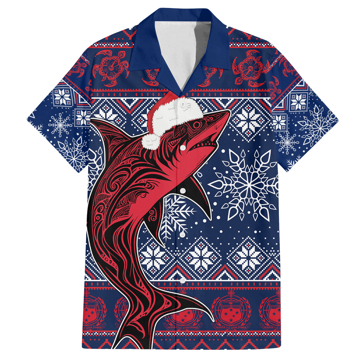 Samoa Manuia Le Kirisimasi Family Matching Puletasi Dress and Hawaiian Shirt Samoan Fishing Tribal Pattern Christmas Vibe LT9 Dad's Shirt - Short Sleeve Red - Polynesian Pride