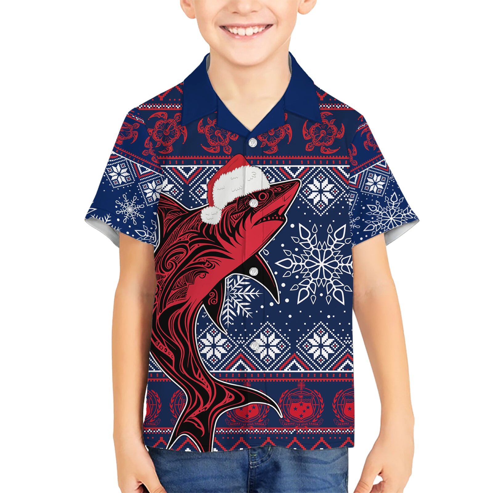 Samoa Manuia Le Kirisimasi Kid Hawaiian Shirt Samoan Fishing Tribal Pattern Christmas Vibe LT9 Kid Red - Polynesian Pride