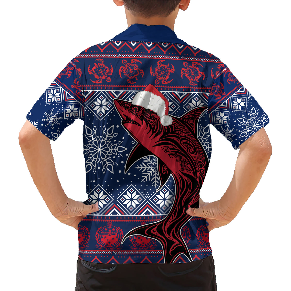 samoa-manuia-le-kirisimasi-kid-hawaiian-shirt-samoan-fishing-tribal-pattern-christmas-vibe