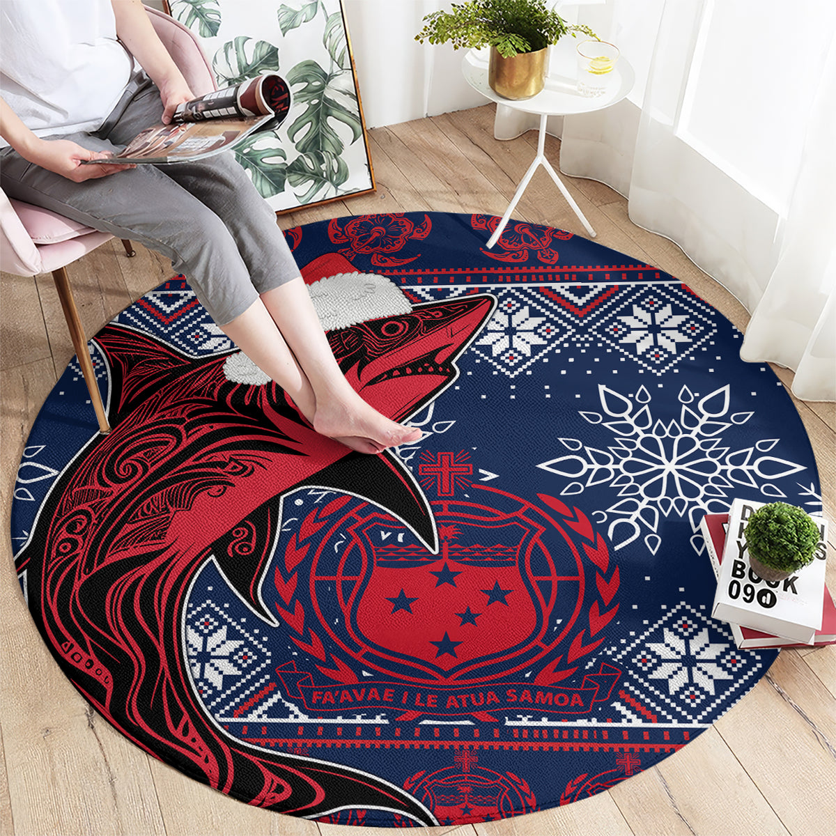 Samoa Manuia Le Kirisimasi Round Carpet Samoan Fishing Tribal Pattern Christmas Vibe LT9 - Polynesian Pride