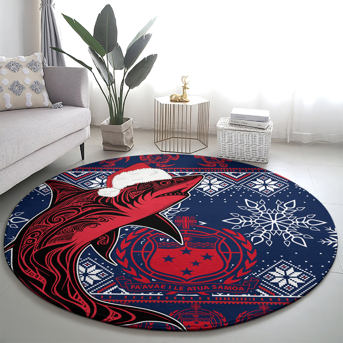 Samoa Manuia Le Kirisimasi Round Carpet Samoan Fishing Tribal Pattern Christmas Vibe LT9 - Polynesian Pride