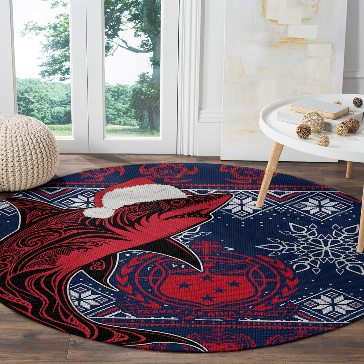 Samoa Manuia Le Kirisimasi Round Carpet Samoan Fishing Tribal Pattern Christmas Vibe LT9 - Polynesian Pride