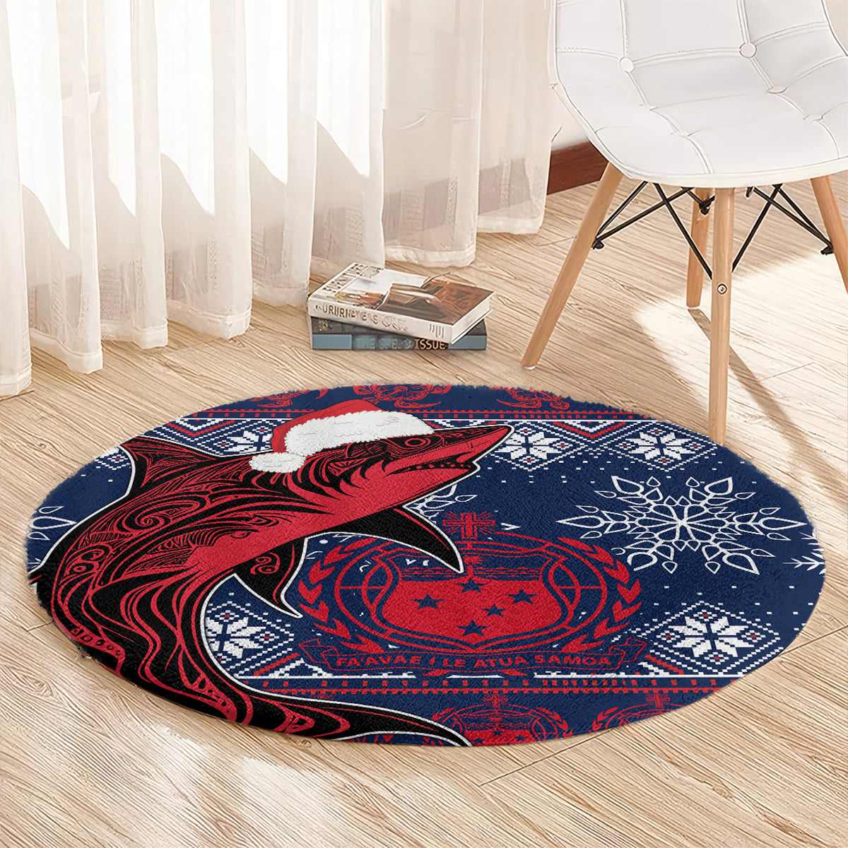 Samoa Manuia Le Kirisimasi Round Carpet Samoan Fishing Tribal Pattern Christmas Vibe LT9 - Polynesian Pride