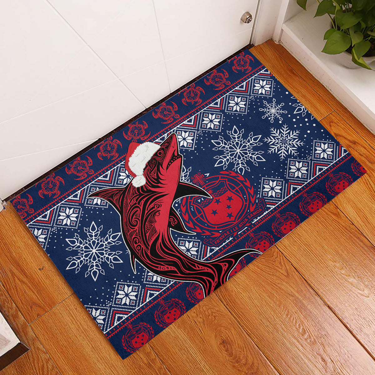 Samoa Manuia Le Kirisimasi Rubber Doormat Samoan Fishing Tribal Pattern Christmas Vibe LT9 Red - Polynesian Pride