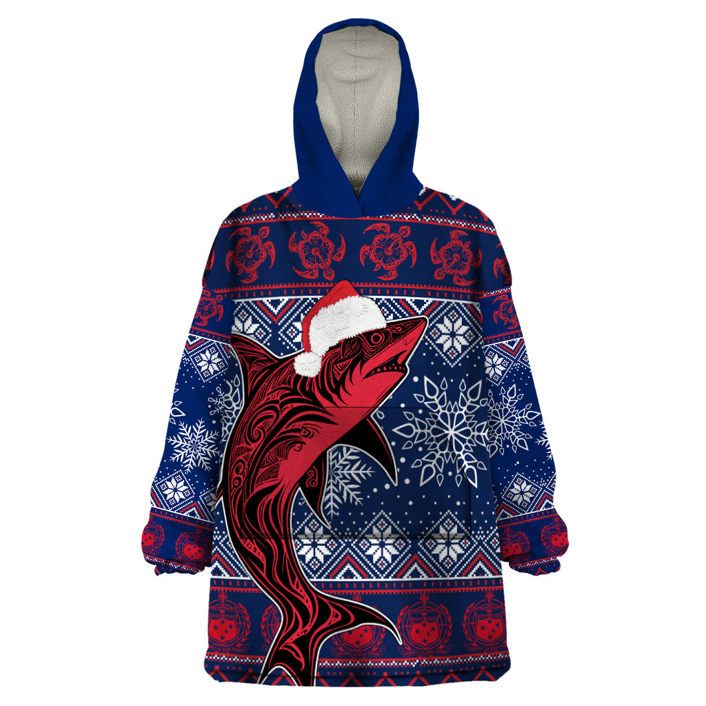 Samoa Manuia Le Kirisimasi Wearable Blanket Hoodie Samoan Fishing Tribal Pattern Christmas Vibe LT9 One Size Red - Polynesian Pride