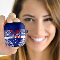 Personalised Toa Samoa Rugby Spirit AirPods Case Blue Samoan Tribal Pattern - Polynesian Pride