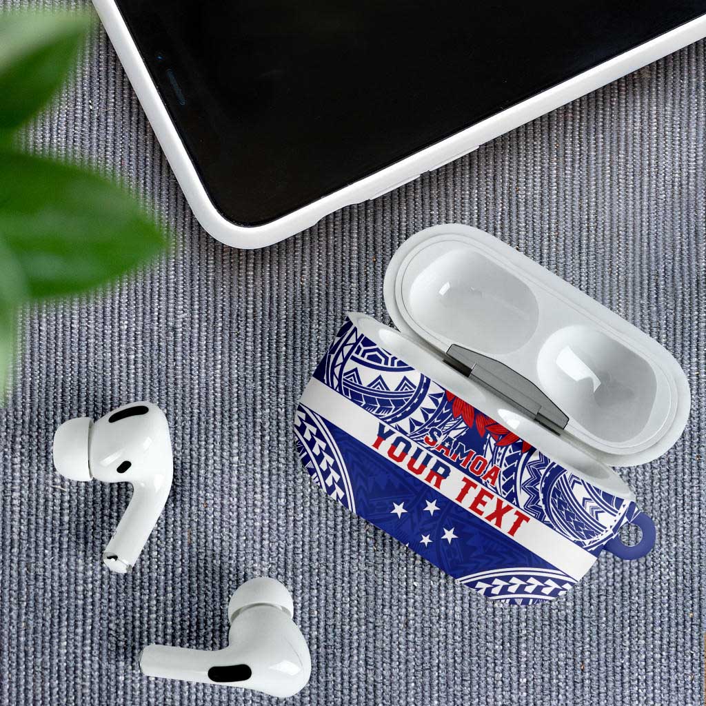 Personalised Toa Samoa Rugby Spirit AirPods Case Blue Samoan Tribal Pattern - Polynesian Pride