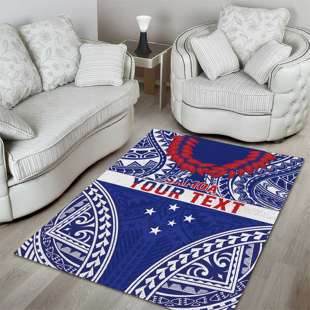 Personalised Toa Samoa Rugby Spirit Area Rug Blue Samoan Tribal Pattern - Polynesian Pride