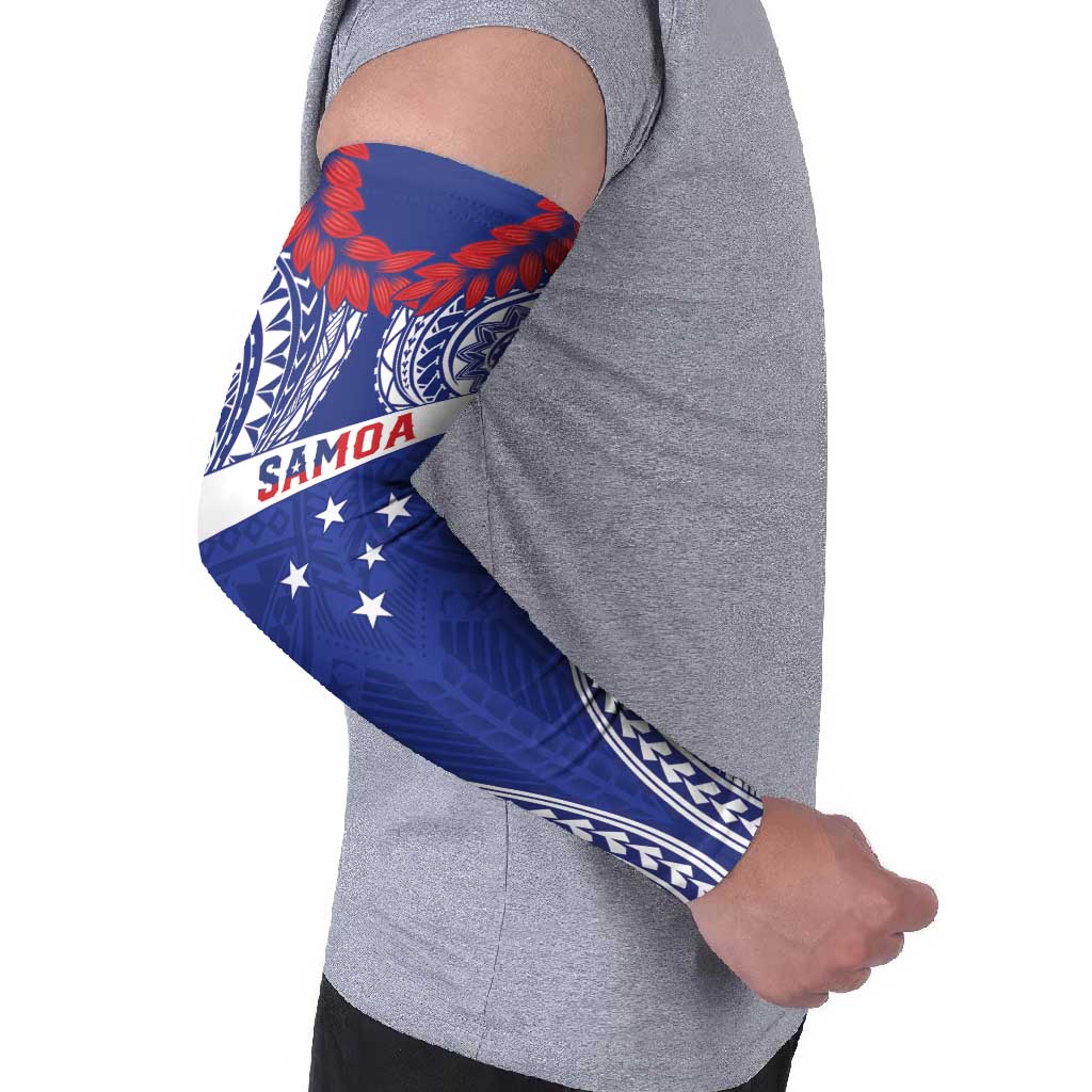 Personalised Toa Samoa Rugby Spirit Arm Sleeves Blue Samoan Tribal Pattern - Polynesian Pride
