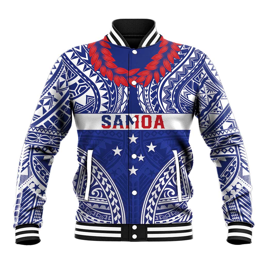 Personalised Toa Samoa Rugby Spirit Baseball Jacket Blue Samoan Tribal Pattern - Polynesian Pride