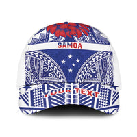 Personalised Toa Samoa Rugby Spirit Baseball Net Cap Blue Samoan Tribal Pattern - Polynesian Pride