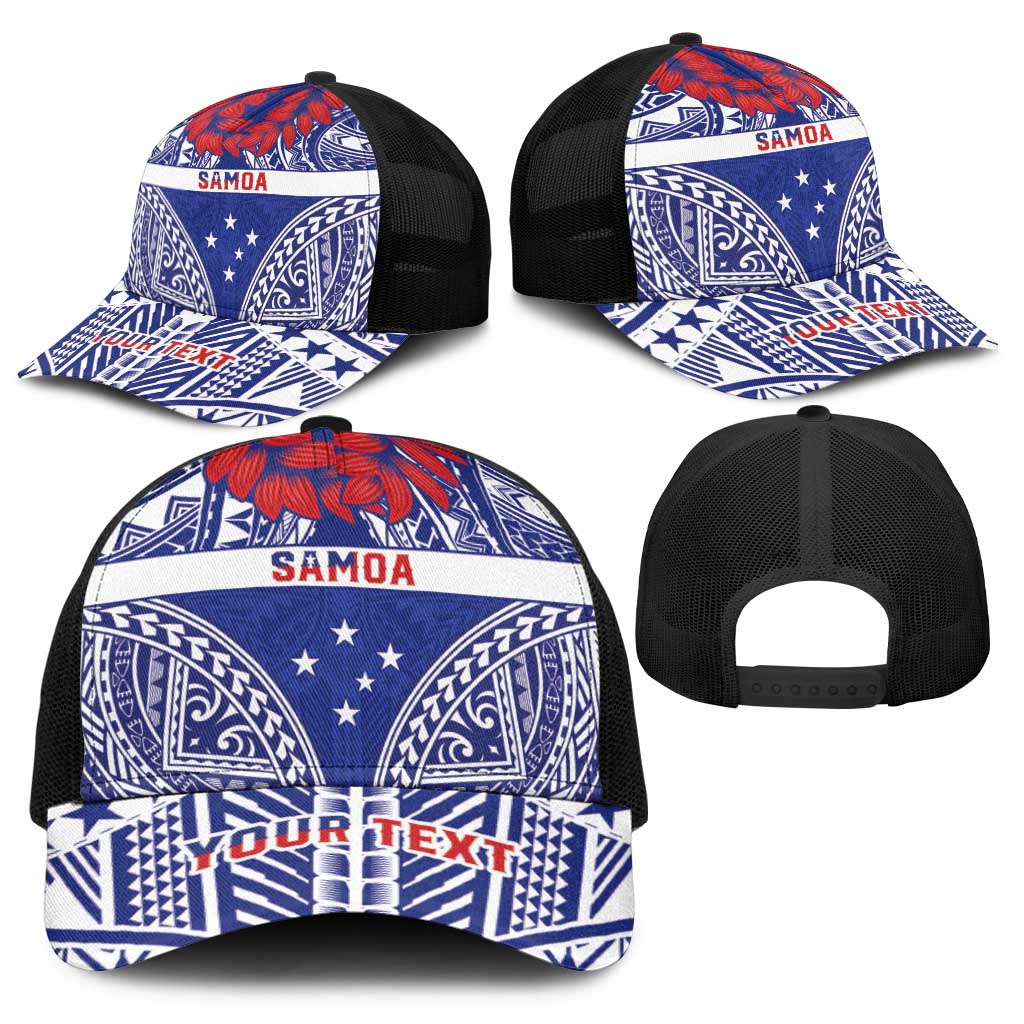 Personalised Toa Samoa Rugby Spirit Baseball Net Cap Blue Samoan Tribal Pattern - Polynesian Pride