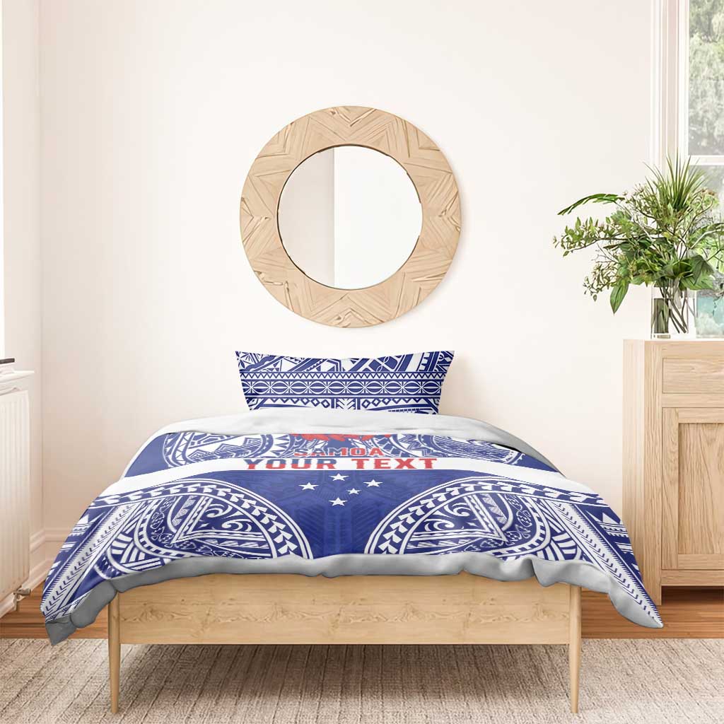 Personalised Toa Samoa Rugby Spirit Bedding Set Blue Samoan Tribal Pattern - Polynesian Pride