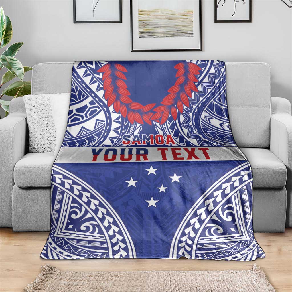 Personalised Toa Samoa Rugby Spirit Blanket Blue Samoan Tribal Pattern - Polynesian Pride