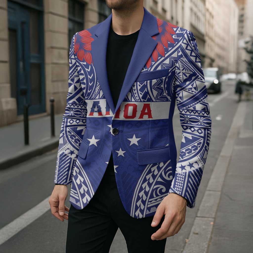 Personalised Toa Samoa Rugby Spirit Blazer Blue Samoan Tribal Pattern - Polynesian Pride