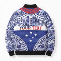 Personalised Toa Samoa Rugby Spirit Bomber Puffer Jacket Blue Samoan Tribal Pattern - Polynesian Pride