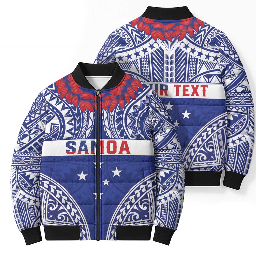 Personalised Toa Samoa Rugby Spirit Bomber Puffer Jacket Blue Samoan Tribal Pattern - Polynesian Pride