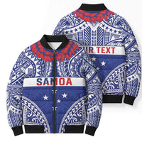 Personalised Toa Samoa Rugby Spirit Bomber Puffer Jacket Blue Samoan Tribal Pattern - Polynesian Pride