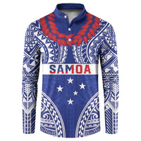 Personalised Toa Samoa Rugby Spirit Button Sweatshirt Blue Samoan Tribal Pattern - Polynesian Pride