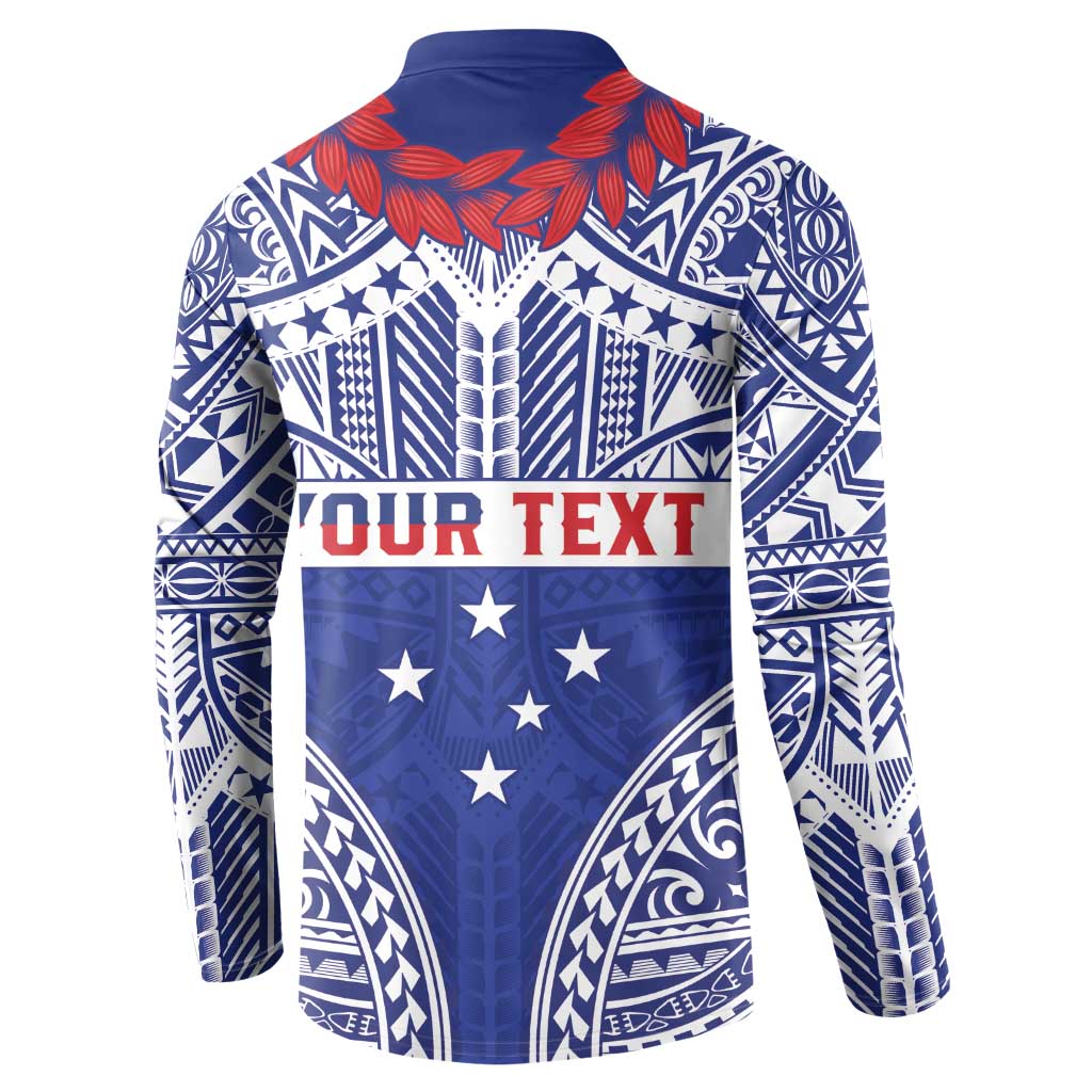 Personalised Toa Samoa Rugby Spirit Button Sweatshirt Blue Samoan Tribal Pattern - Polynesian Pride