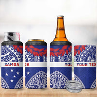 Personalised Toa Samoa Rugby Spirit 4 in 1 Can Cooler Tumbler Blue Samoan Tribal Pattern - Polynesian Pride